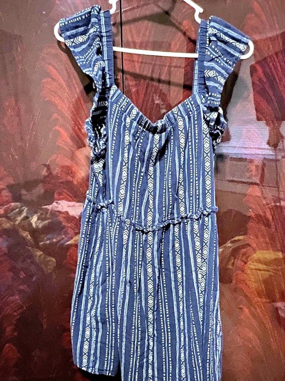 Blue & White Printed Romper Like New